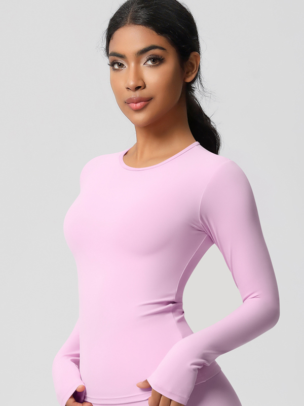 Tight-Fitting Breathable Solid-Color Long-Sleeve Activewear