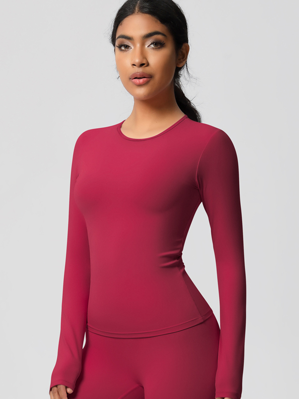 Tight-Fitting Breathable Solid-Color Long-Sleeve Activewear