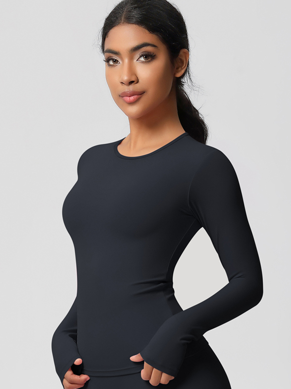 Tight-Fitting Breathable Solid-Color Long-Sleeve Activewear