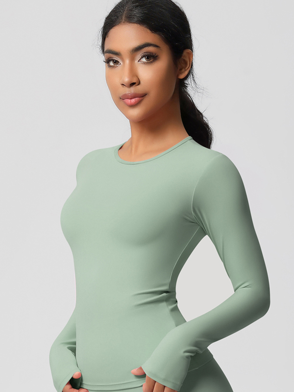 Flexvibe Double-Sided Brushed Sports Top - Tight Fit Moisture-Wicking Solid Color Long Sleeve