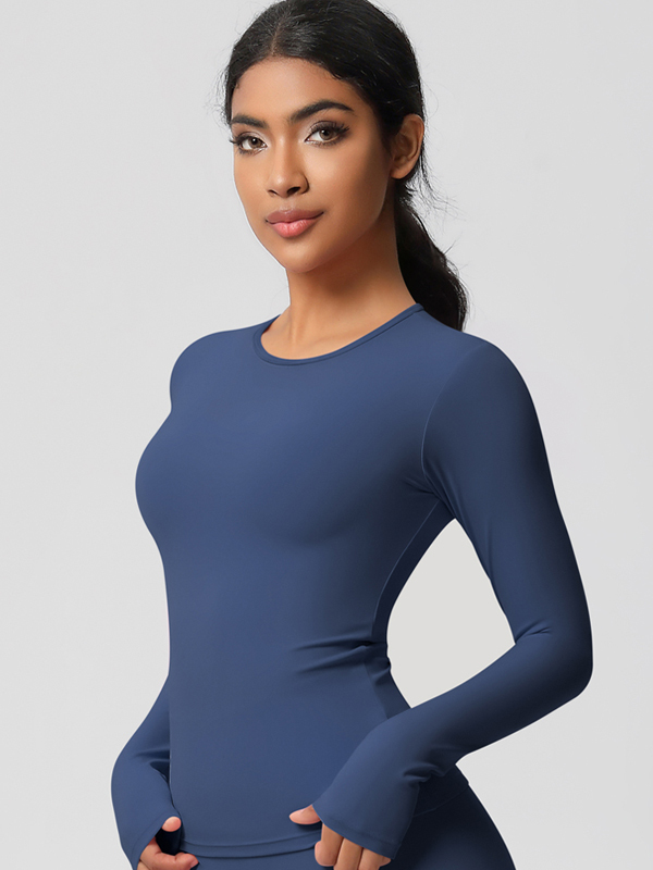 Flexvibe Double-Sided Brushed Sports Top - Tight Fit Moisture-Wicking Solid Color Long Sleeve