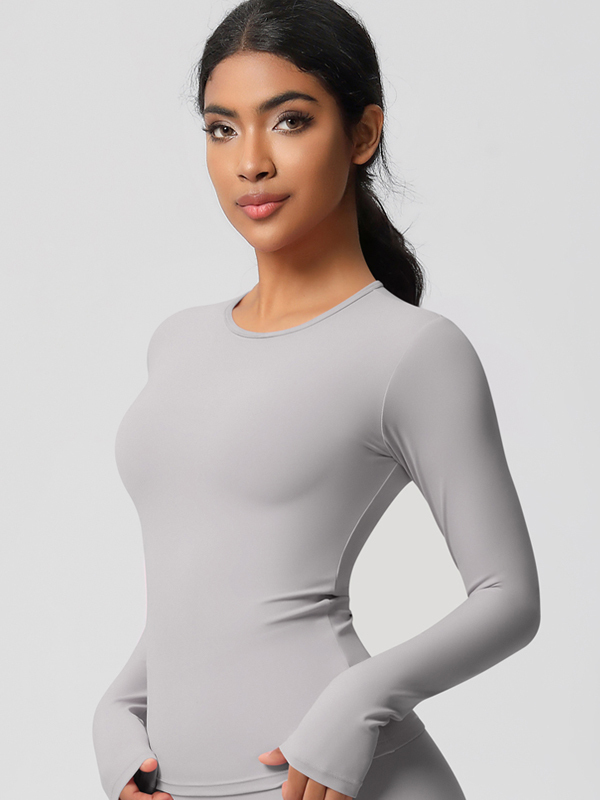 Flexvibe Double-Sided Brushed Sports Top - Tight Fit Moisture-Wicking Solid Color Long Sleeve