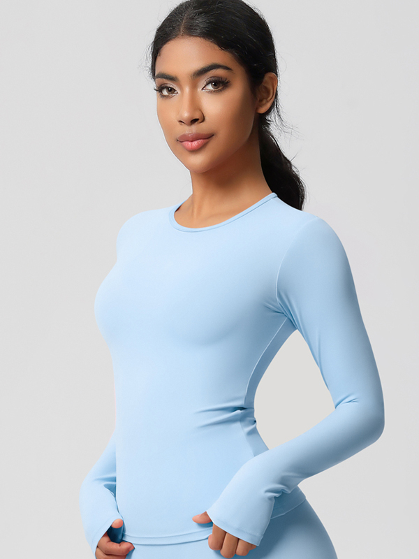 Flexvibe Double-Sided Brushed Sports Top - Tight Fit Moisture-Wicking Solid Color Long Sleeve