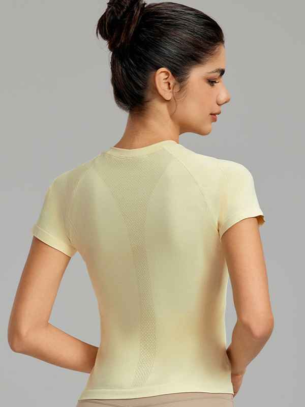 Flexvibe Waist-Cinching Round-Neck Sports Short-Sleeve Top
