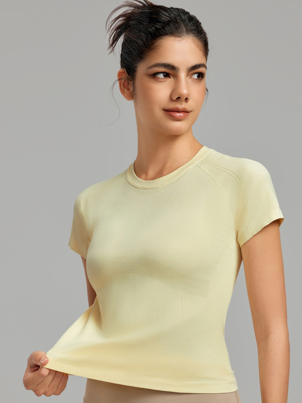 Flexvibe Waist-Cinching Round-Neck Sports Short-Sleeve Top