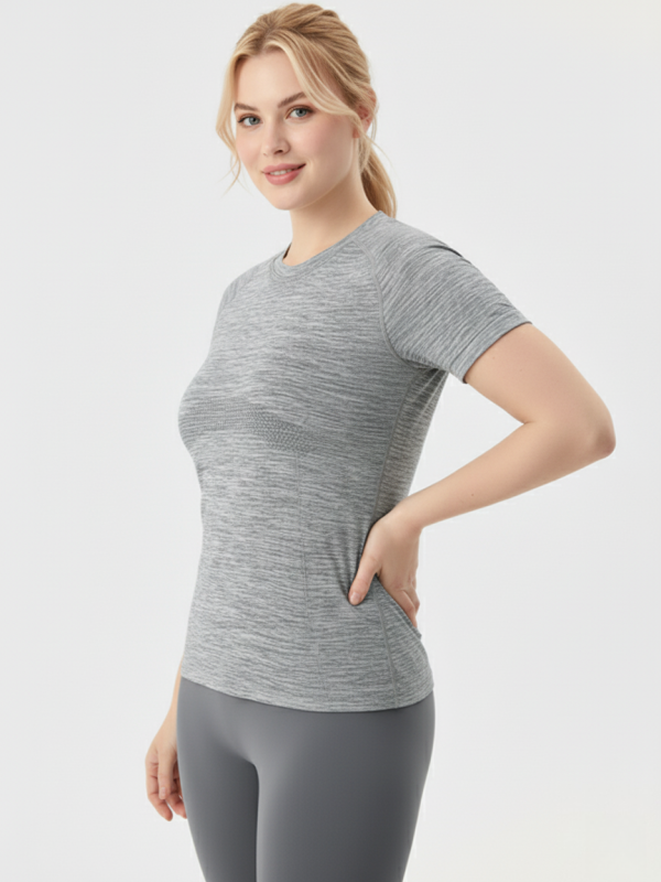 Flexvibe Waist-Cinching Round-Neck Sports Short-Sleeve Top