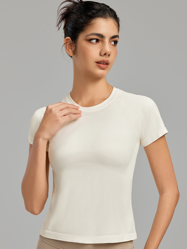 Flexvibe Waist-Cinching Round-Neck Sports Short-Sleeve Top