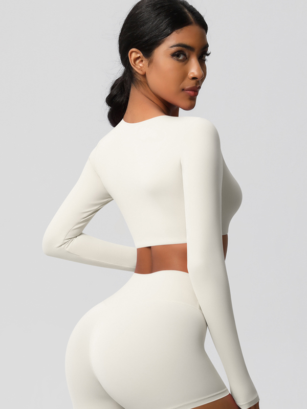 Tight-Fitting Solid-Color Long-Sleeve Activewear