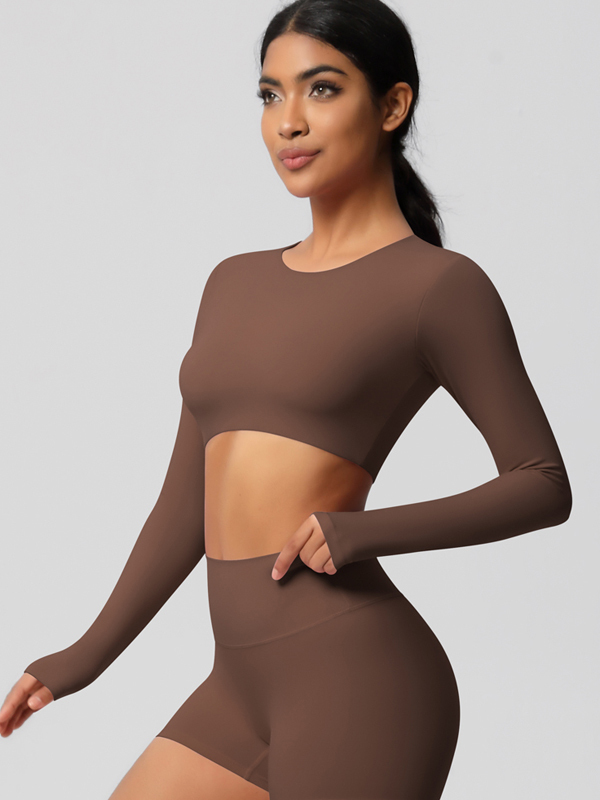 Tight-Fitting Solid-Color Long-Sleeve Activewear
