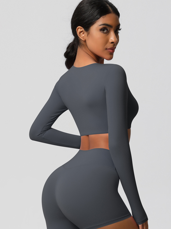 Tight-Fitting Solid-Color Long-Sleeve Activewear