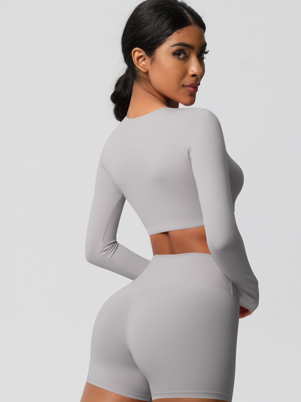Tight-Fitting Solid-Color Long-Sleeve Activewear