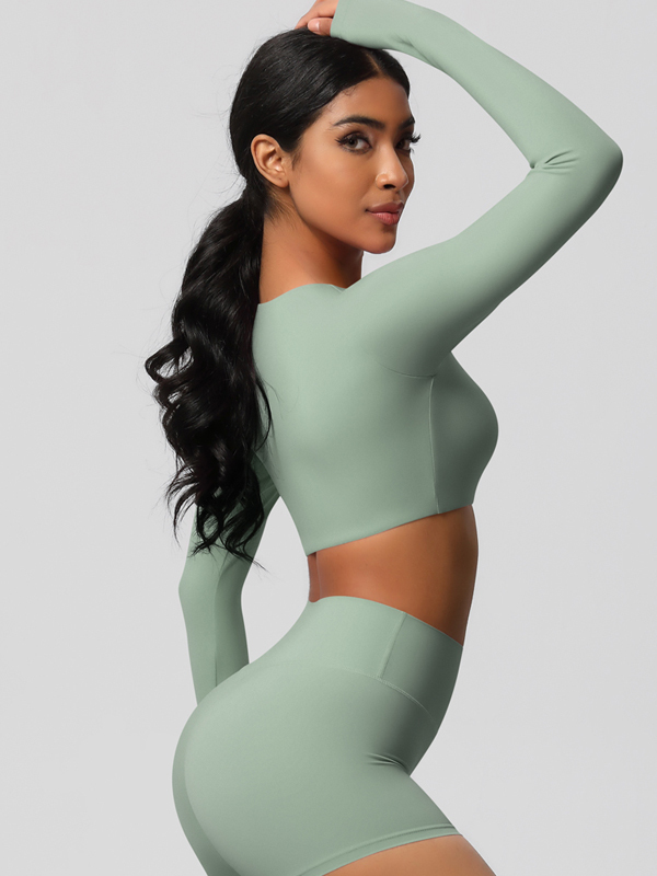 Tight-Fitting Solid-Color Long-Sleeve Activewear