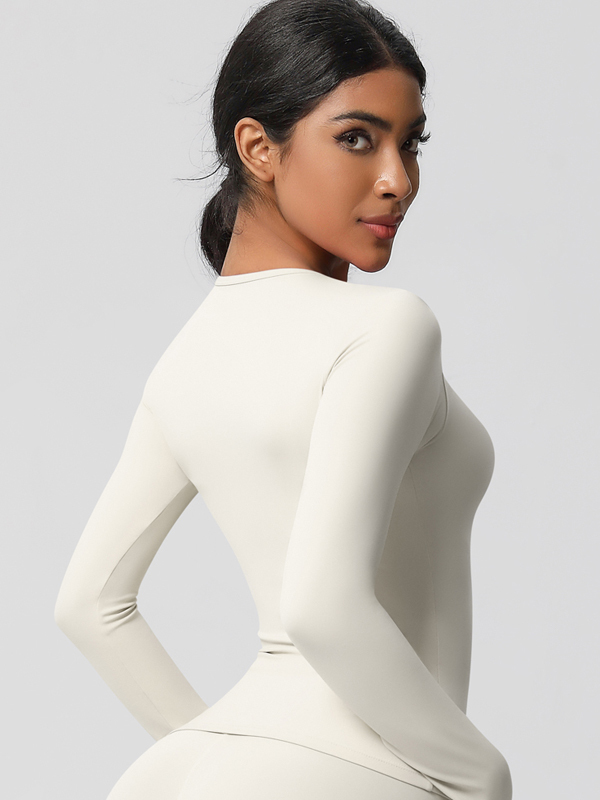 Tight-Fitting Breathable Solid-Color Long-Sleeve Activewear