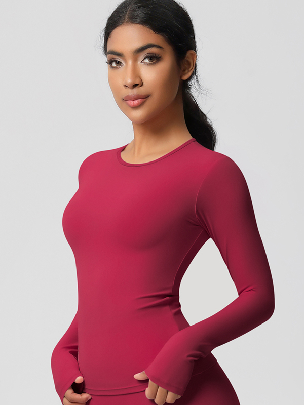Tight-Fitting Breathable Solid-Color Long-Sleeve Activewear