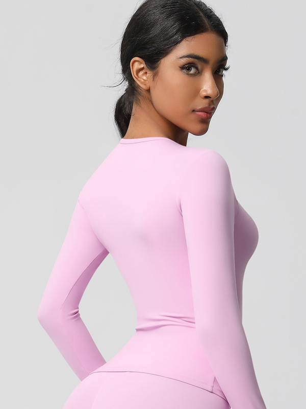 Tight-Fitting Breathable Solid-Color Long-Sleeve Activewear