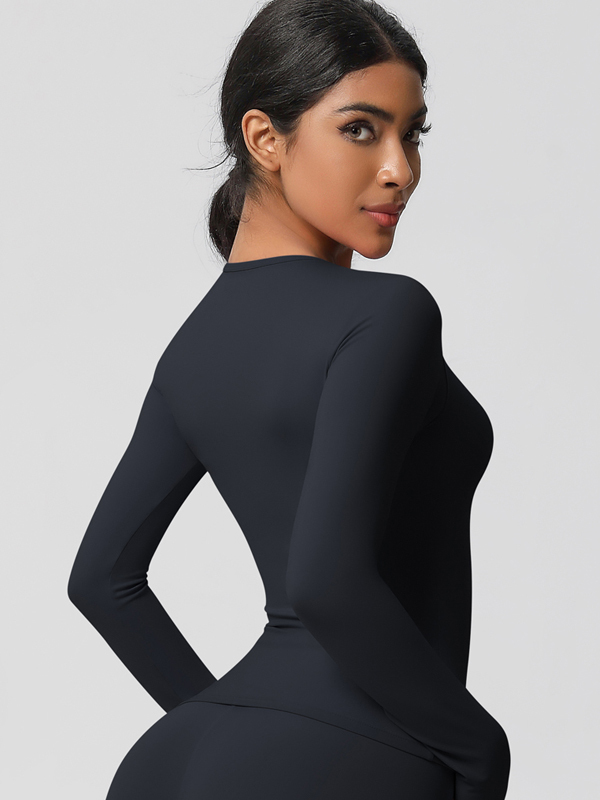 Tight-Fitting Breathable Solid-Color Long-Sleeve Activewear
