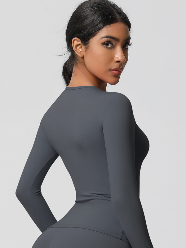 Flexvibe Double-Sided Brushed Sports Top - Tight Fit Moisture-Wicking Solid Color Long Sleeve