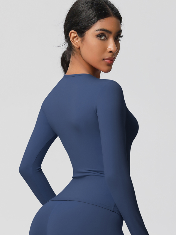Flexvibe Double-Sided Brushed Sports Top - Tight Fit Moisture-Wicking Solid Color Long Sleeve