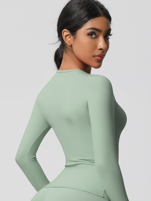 Flexvibe Double-Sided Brushed Sports Top - Tight Fit Moisture-Wicking Solid Color Long Sleeve