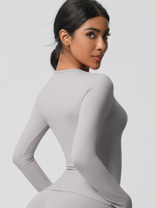 Flexvibe Double-Sided Brushed Sports Top - Tight Fit Moisture-Wicking Solid Color Long Sleeve