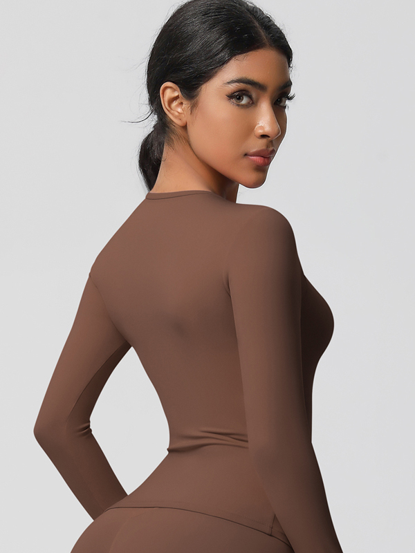 Flexvibe Double-Sided Brushed Sports Top - Tight Fit Moisture-Wicking Solid Color Long Sleeve