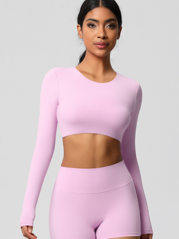 Tight-Fitting Solid-Color Long-Sleeve Activewear
