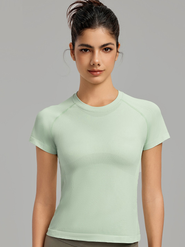 Flexvibe Waist-Cinching Round-Neck Sports Short-Sleeve Top