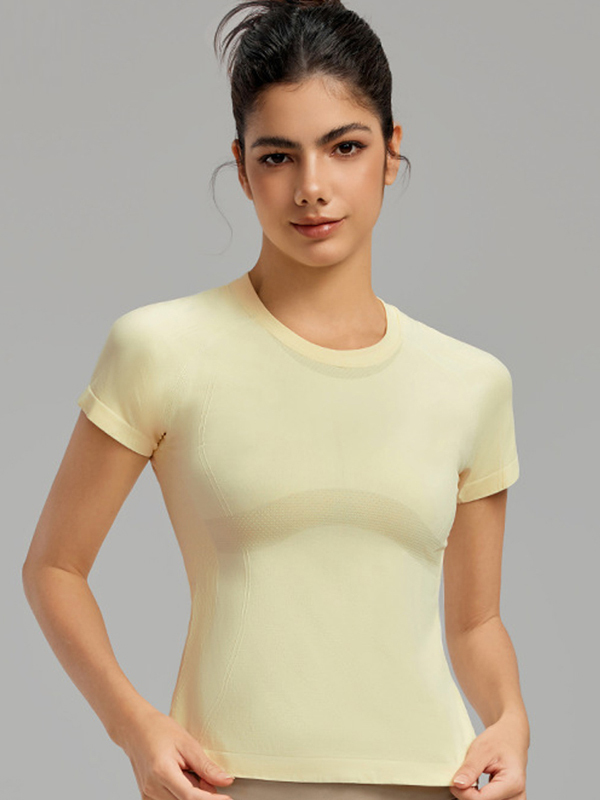 Flexvibe Waist-Cinching Round-Neck Sports Short-Sleeve Top