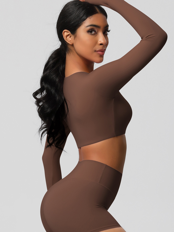 Tight-Fitting Solid-Color Long-Sleeve Activewear