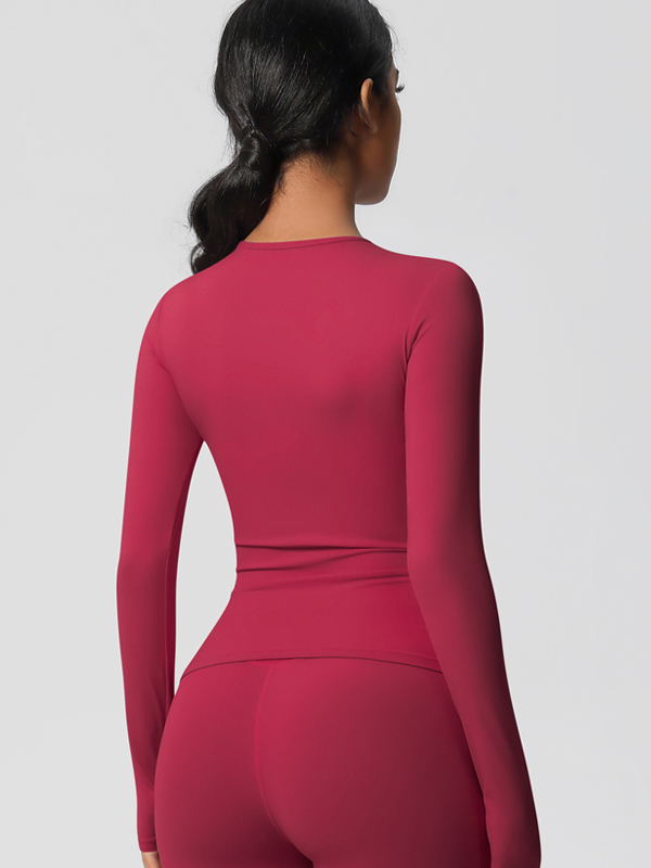 Tight-Fitting Breathable Solid-Color Long-Sleeve Activewear