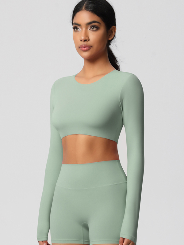 Tight-Fitting Solid-Color Long-Sleeve Activewear