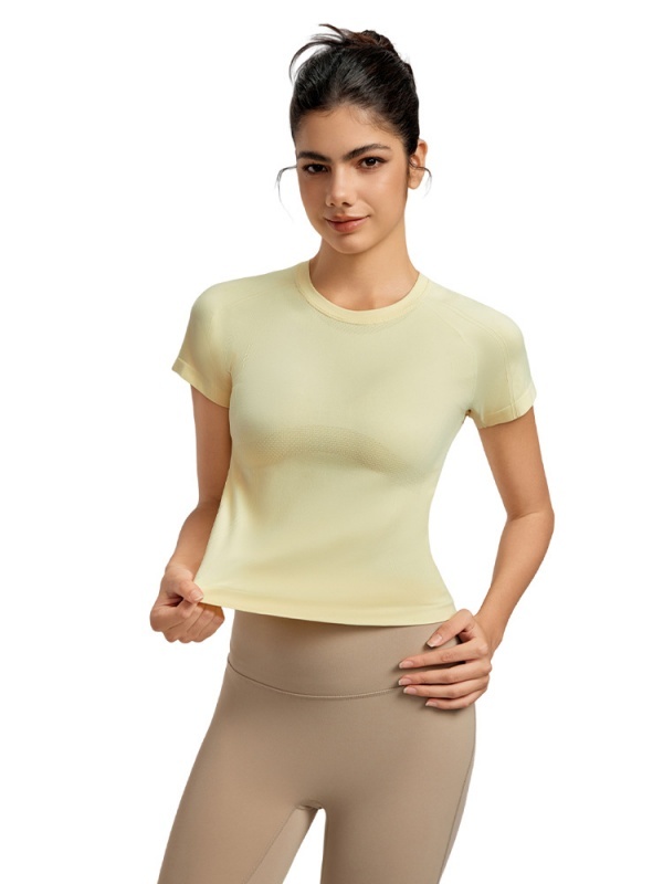 Flexvibe Waist-Cinching Round-Neck Sports Short-Sleeve Top