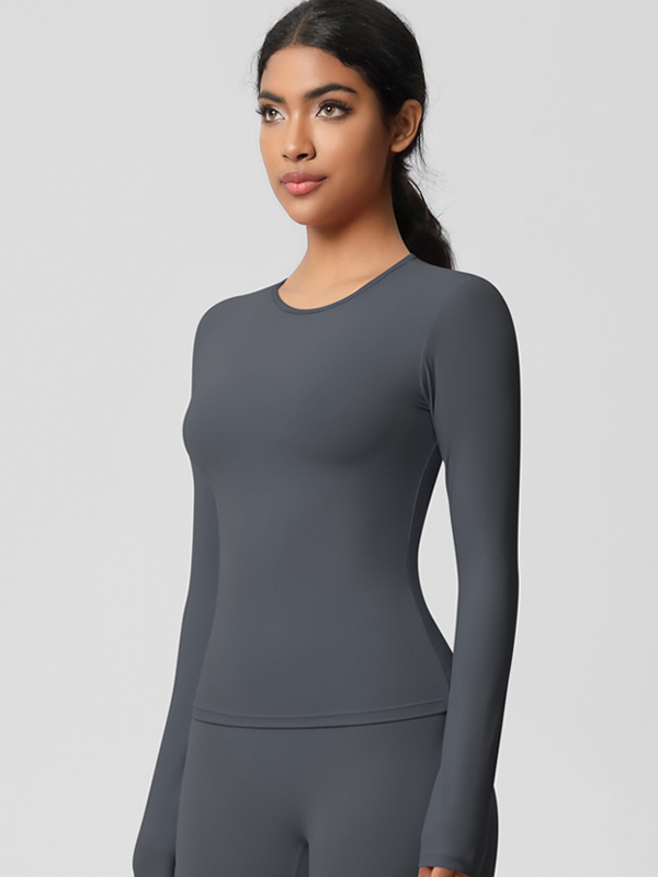 Tight-Fitting Breathable Solid-Color Long-Sleeve Activewear