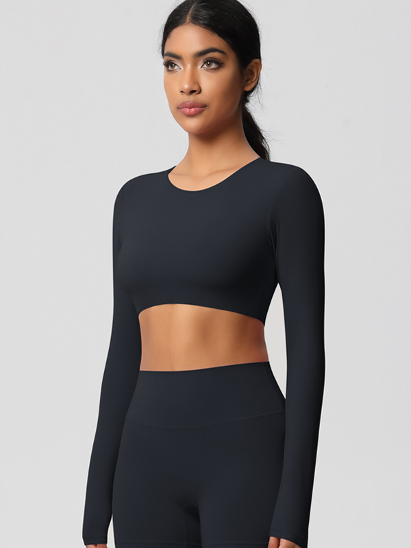 Tight-Fitting Solid-Color Long-Sleeve Activewear