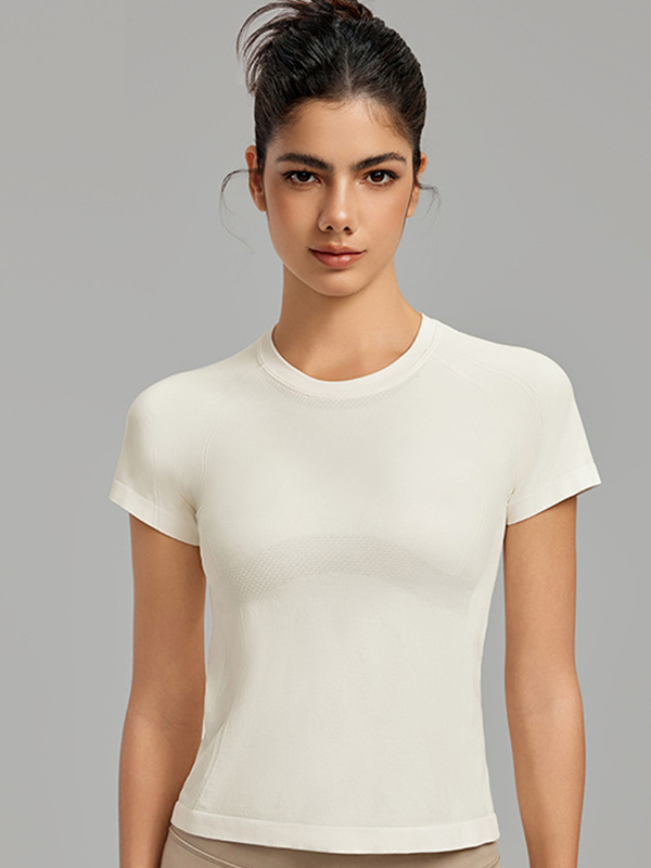 Flexvibe Waist-Cinching Round-Neck Sports Short-Sleeve Top