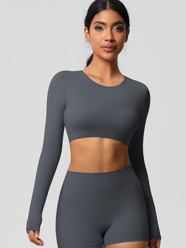 Tight-Fitting Solid-Color Long-Sleeve Activewear