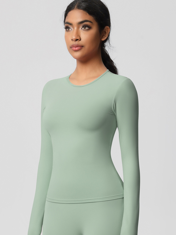 Flexvibe Double-Sided Brushed Sports Top - Tight Fit Moisture-Wicking Solid Color Long Sleeve