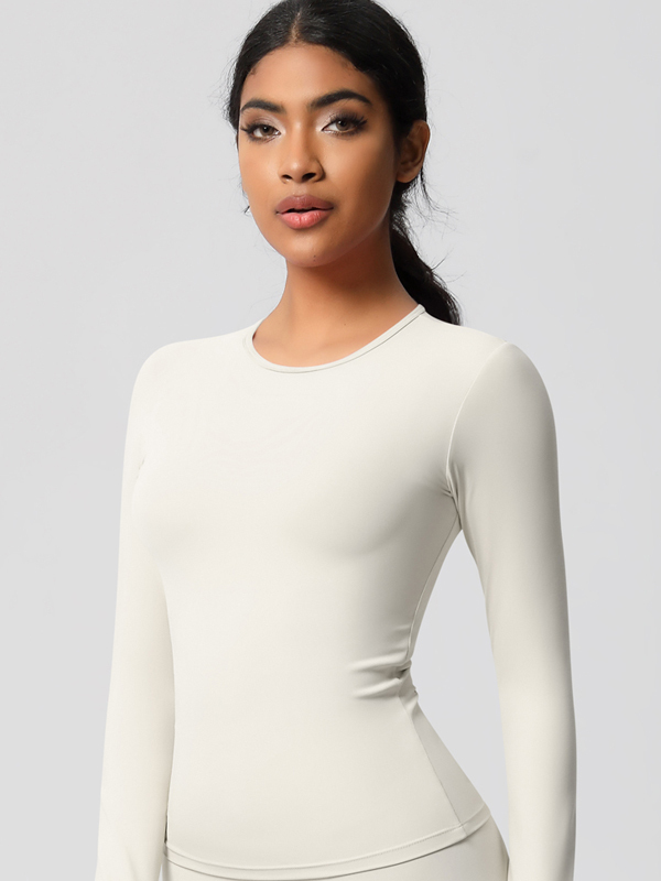 Tight-Fitting Breathable Solid-Color Long-Sleeve Activewear