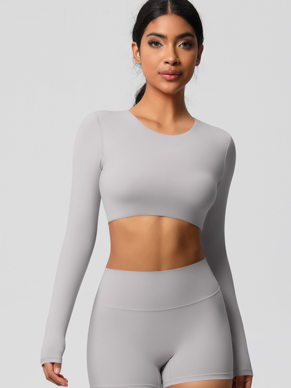 Tight-Fitting Solid-Color Long-Sleeve Activewear