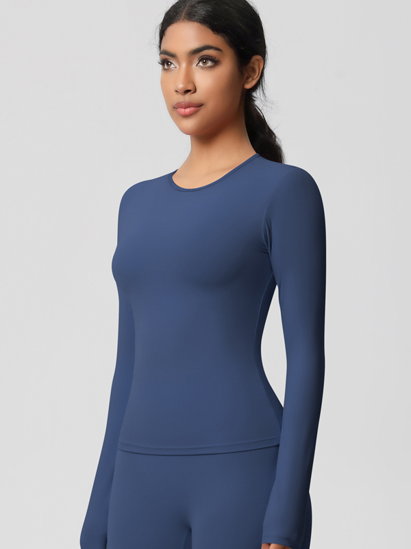 Flexvibe Double-Sided Brushed Sports Top - Tight Fit Moisture-Wicking Solid Color Long Sleeve