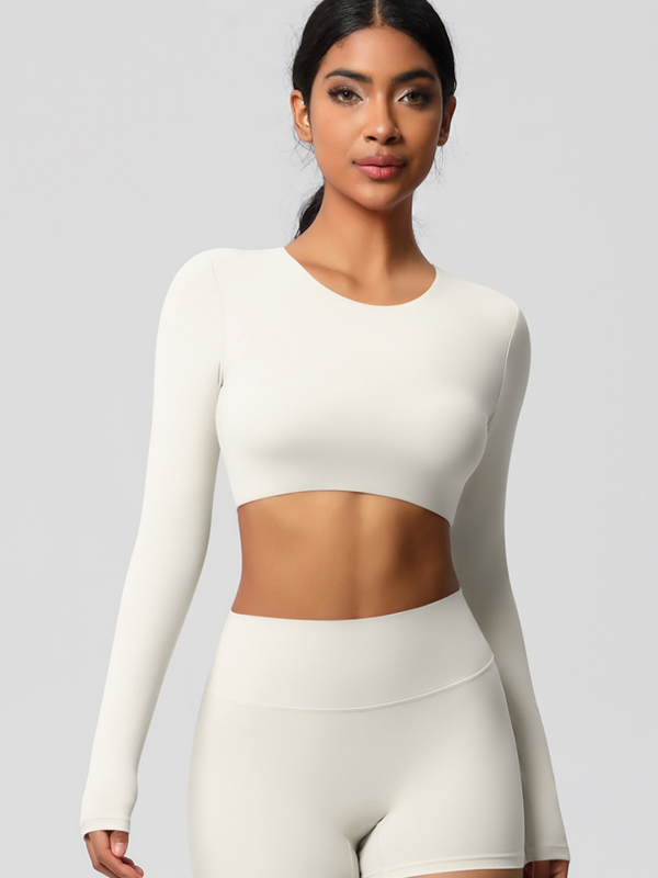 Tight-Fitting Solid-Color Long-Sleeve Activewear