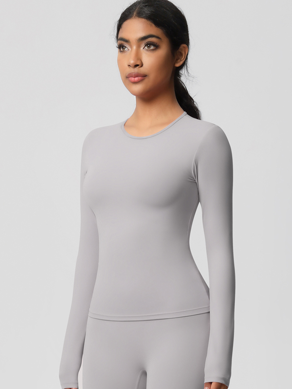 Flexvibe Double-Sided Brushed Sports Top - Tight Fit Moisture-Wicking Solid Color Long Sleeve