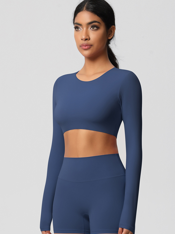 Tight-Fitting Solid-Color Long-Sleeve Activewear