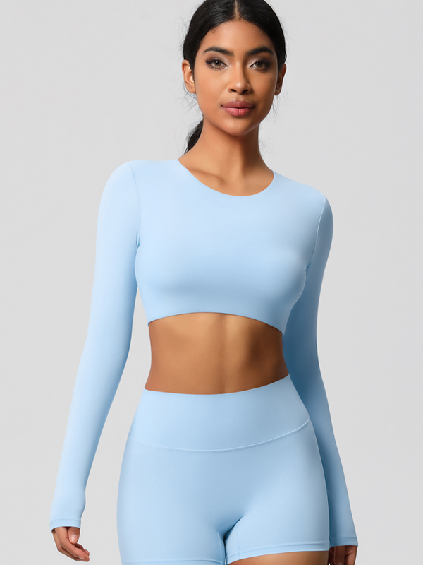 Tight-Fitting Solid-Color Long-Sleeve Activewear