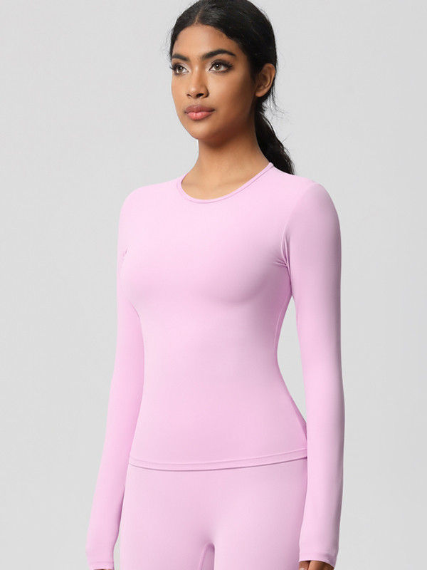 Tight-Fitting Breathable Solid-Color Long-Sleeve Activewear