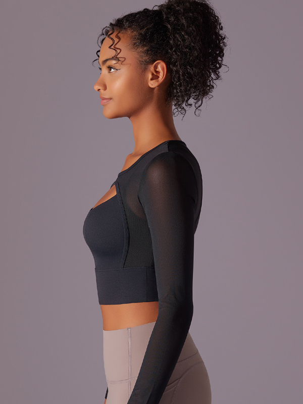 Mesh Paneled Tight-Fitting Long Sleeve