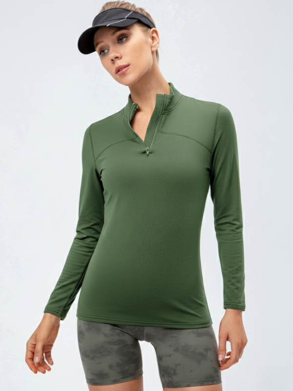 Flexvibe Fleece-Lined Sports Sweatshirt - Stand Collar High Elastic Slimming Tight Fit