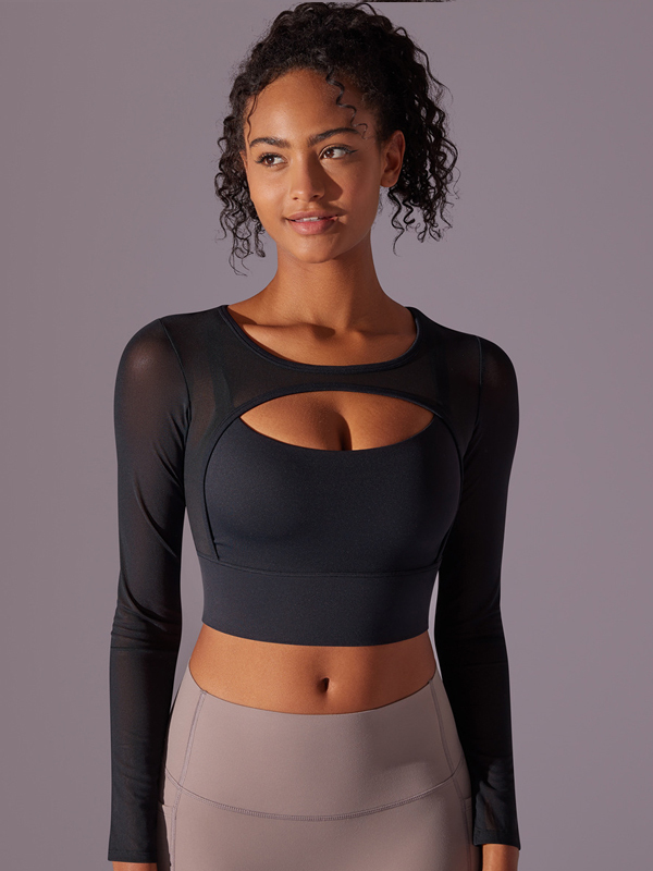 Mesh Paneled Tight-Fitting Long Sleeve