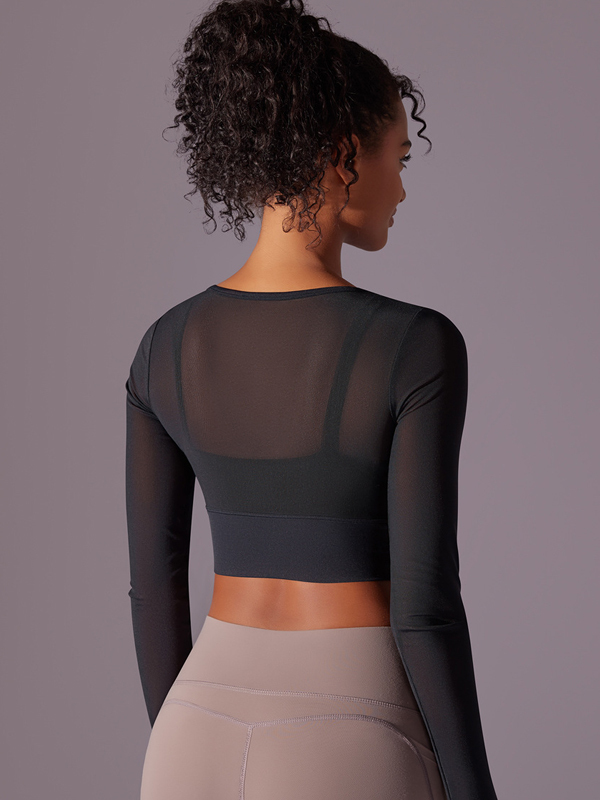 Mesh Paneled Tight-Fitting Long Sleeve