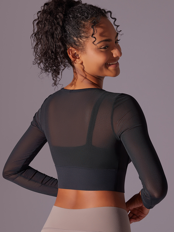 Mesh Paneled Tight-Fitting Long Sleeve